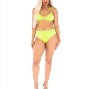 Leg Avenue womens 2 Pc Opaque Cage Strap Bra Top and Brazilian Panty Set